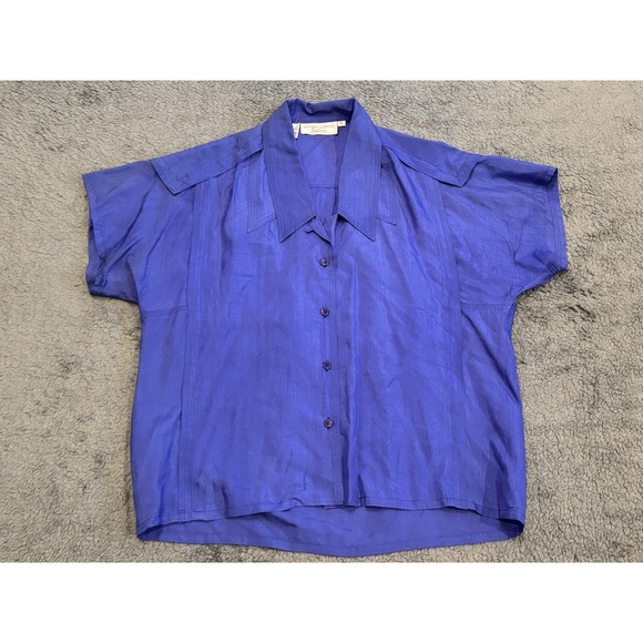 Matthew Lombardi for Banco Tops - VTG Matthew Lombardi For Banco Silk Blouse Womens Size P Blue Button L/S Top